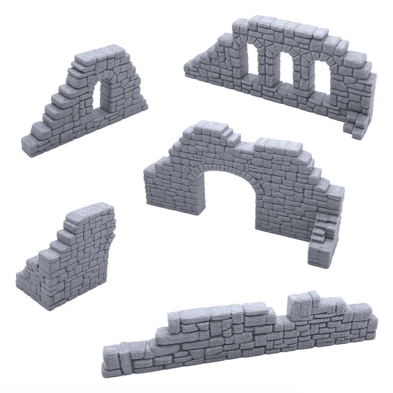 EnderToys Ruined Stone Walls Set A, Terrain Scenery for Tabletop 28mm Miniatures Wargame, 3D Printed and Paintable - Image 1